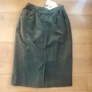 Olive green  European Velour Midi Pencil Skirt,  M